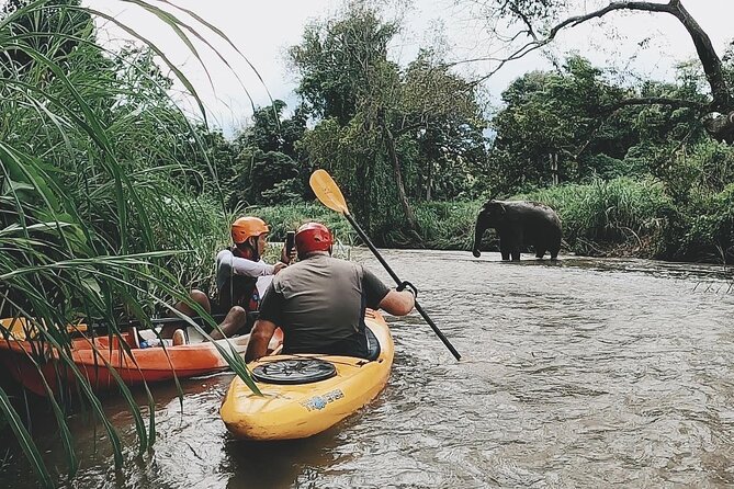 Chiang Mai: Jungle Kayak Adventure with Rapids & Elephants - Getting ready with kayaks, helmets, and river support